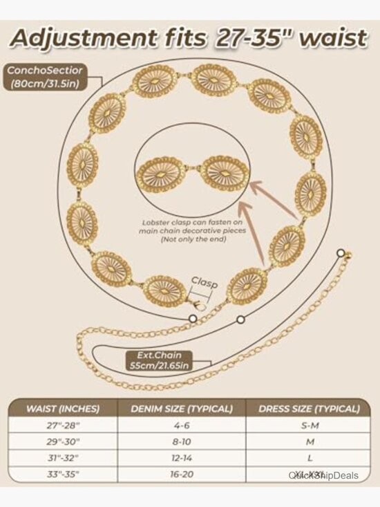 Western Chain Belt: Adjustable Gold Boho Belt for Jeans, Dresses & Festivals main image 5
